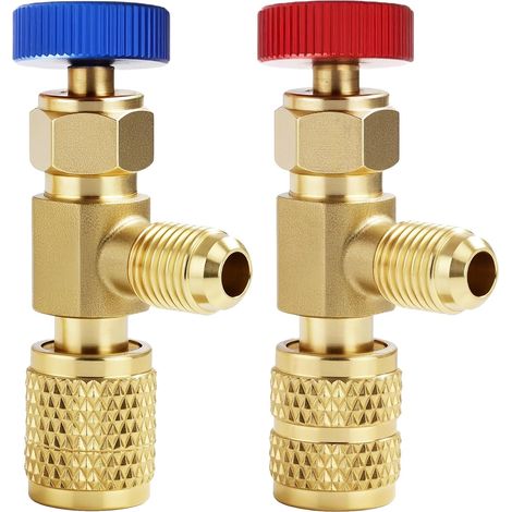 Pièces Soupape de Sécurité, 1/4" 5/16" Adaptateur de Valve de Réfrigérant, Vanne de Débit de Climatisation, Soupape de Sécurité Liquide Adaptateur pour Réfrigérant R22 R32 R410 (1/5)