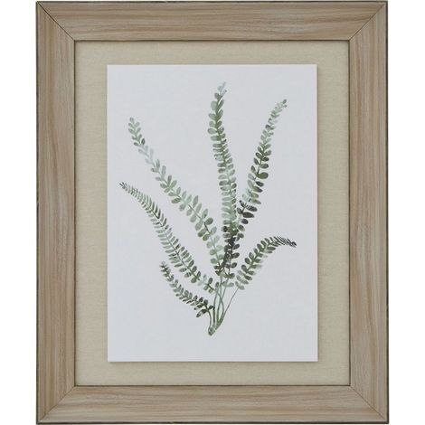 Watercolour Delicate Fern in Frame - Washed Wood - L5 x W50 x H60 cm - Brown