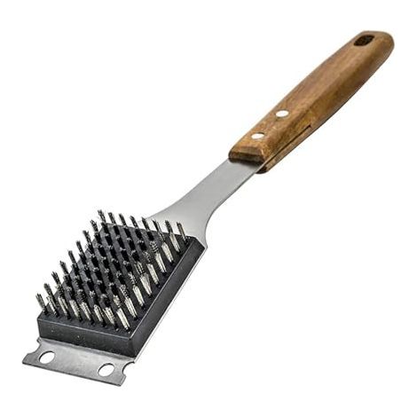 Brosses et grattoirs pour barbecue — brosses pour barbecue d'extérieur avec manches en bois allongés et têtes de brosse remplaçables en acier inoxydable — convenant à tous les types de barbecue. (1/5)
