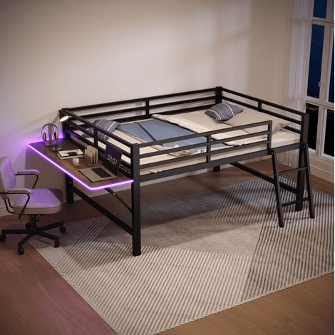 letto struttura 140x200 con scrivania LED nero OKMYHOME