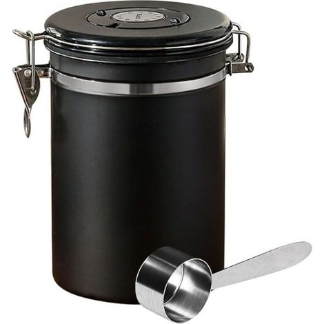 Boîte à café avec indicateur de date pour cuisines modernes, boîte de conservation du café avec valve de vidange et cuillère doseuse, en acier inoxydable hermétique-AquaForge (1/5)
