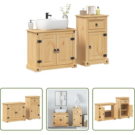vidaXL Meuble de salle de bain bois - Ensemble de meubles salle de bain 2 pcs Corona bois pin massif (1/5)