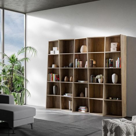 Libreria "Torino" a colonne, in legno, con ripiani, per arredamento camere ed interni -5 colonne / Noce (1/5)