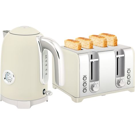 HOMCOM 3000W 1.7L Kettle with Retro Thermometer, 4 Slice Toaster Set, Grey
