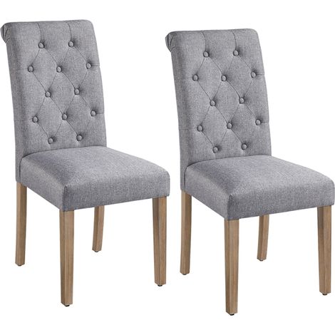 Yaheetech Set di 2 Sedie da Sala da Pranzo Imbottite Sedia da Cucina con Alto Schienale Sedie con Gambe in Legno Massello Stile Moderno in Tessuto Grigio Scuro