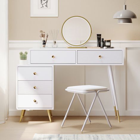 Coiffeuse avec éclairage LED et miroir, comprenant un meuble de rangement latéral réglable et une structure extensible. 100x78x40 cm (sans tabouret)