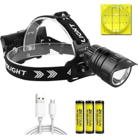 Lampe Frontale Super Brillante 10000 Lumens, Lampe frontale XHP90.2 Rechargeable USB avec Capteur de Mouvement, 3 Modes D'éclairage, Zoomable pour Chasse, Camping, Pêche, Randonnée (1/4)