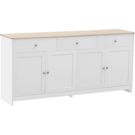 Credenza bianca e legno con 4 ante e 3 cassetti in MDF 160 cm (1/5)