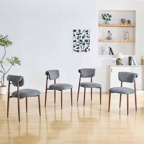 Pack de 4 sillas de comedor de 83 cm, silla moderna de cocina sin reposabrazos, respaldo ergonómico curvado y asiento acolchado en tejido de lino con estructura metálica, gris (1/5)
