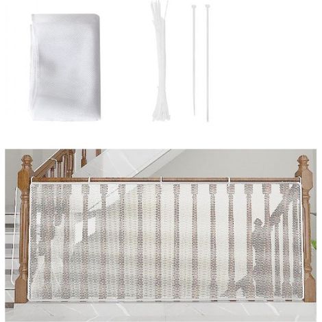 Child Safety Net, Baby Safety Net for Balcony and Stairs, 300Lx79H CM Heavy Duty Adjustable Stair Fence Mesh Safety Barrier for Cat and Toy, White (1/5)
