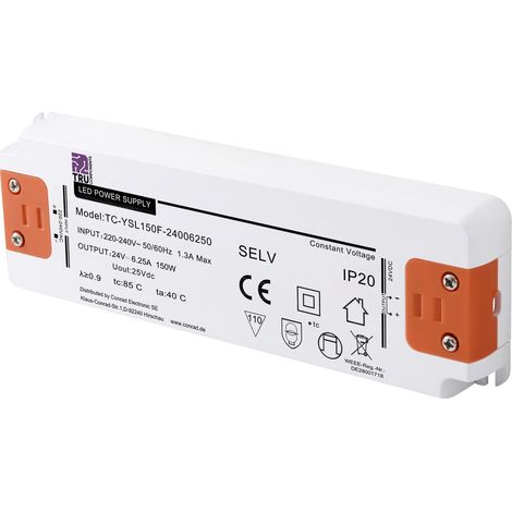 TRU COMPONENTS TC-YSL150F-24006250 LED-Trafo  Konstantspannung 150 W 6.25 A 24 V/DC Möbelzulassung,