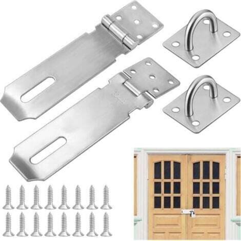 Moraillon de Porte Cadenas, 2pcs Fermoir de Loquet Porte Exterieur, 5 Pouces Acier Inoxydable Moraillon de Verrou Porte Exterieur avec Vis pour Placard Garage Fermeture Porte (Argent) (1/4)