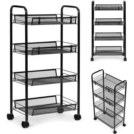 Schwarzer regalhelfer aus metall fur kuche oder bad 4 regale mit rollen modernhome