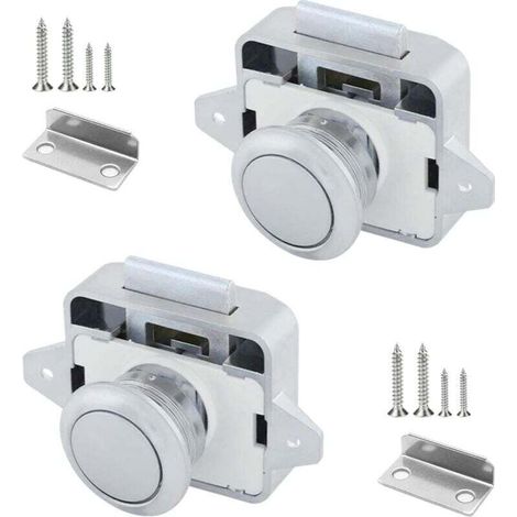 Lot de 2 Boutons Poussoirs Camping Car 14 à 16 Serrure Loquet Bouton Loquet Poussoir avec Système de Fermeture à Bouton en Métal Verrou Porte Pour Placard Caravane Tiroir Meuble Armoire (1/4)