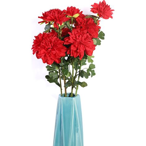 Fleur De Dahlia Artificielle - Bouquet Simulation Tissu Et Plastique - Décoration Vase Maison Et Fête - Lot De 2 Têtes Rouge (1/2)