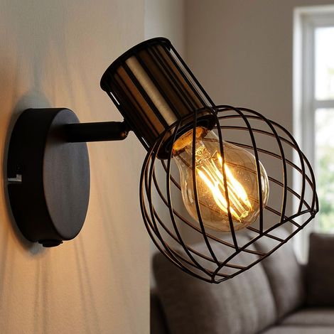 Faretto da parete, lampada da soggiorno, orientabile, metallo nero, H 16,5 cm (1/5)