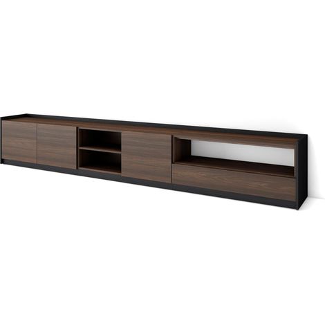 Skraut Home - TV-Schrank, Lowboard, 310x37x50cm, Für TV-Geräte bis zu 80", Fernsehtisch, Dunkler Eiche und Schwarz