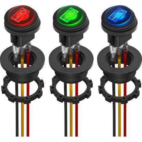 Interrupteur à bascule étanche, 12 V, témoin lumineux LED bleue marche/arrêt, SPST 3 broches avec boîtier, pour applications marines, automobiles, camping-cars, camions, lot de 3 (1/5)