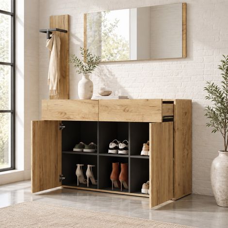 Meuble sous vasque 91 cm MDF noyer avec lavabo céramique et rangement, sans robinet - CHICFURN (1/5)