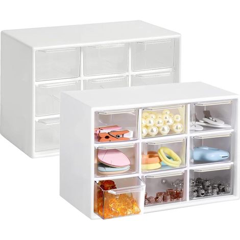 2 Pièces Boite Rangement Tiroir Mini Boîte de Rangement à Tiroirs Petits Tiroirs de Rangements à 9 Tiroir Casier Rangements Tiroir Plastique pour Bijoux, Maquillage, Perles (1/5)