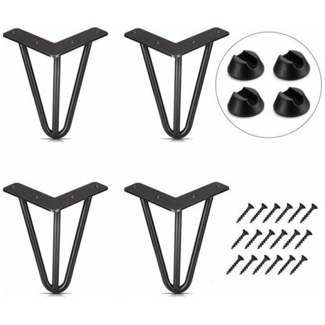 LaBlanc - Set di 4 gambe per tavolo da 10 cm - Gambe per mobili fai da te - per tavolino da caffè, tavolo da pranzo, nere - con protezioni per i piedini e viti (1/5)