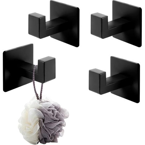 4 Pièces Crochet Serviette Sans Percage, Adhésif Rectangulaire Acier Inoxydable 304, Porte-Serviette Salle de Bain Noir, pour Mur Lisse et Carrelage -'A (1/5)
