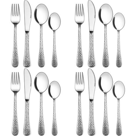 Couverts pour enfants, 16 pièces, en acier inoxydable, avec poignée marteau, petite cuillère, couteau, fourchette, pour garçons et filles, à partir de 3 ans, non toxiques et sains (1/5)