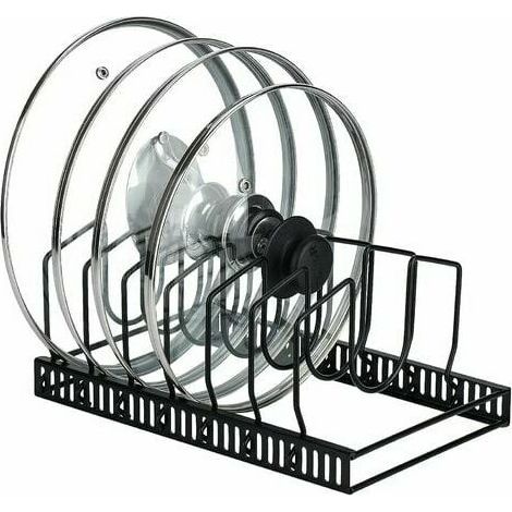 Déstockage Porte Couvercle de Pot, Egouttoir en Métal pour Casseroles, Poêles et Couvercles en Métal Lourd avec 7 Compartiments Réglables Parfaite pour Les Ustensiles Poêles, Couvercles. Ne rouille pa