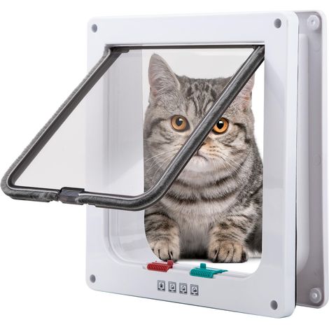 Cat Flap, Magnetic Lockable 4 Modes for Pets Kittens and Kittens Large White