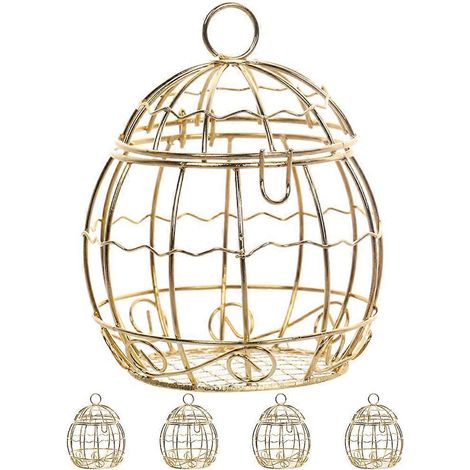 Lot de 5 boîtes cadeaux en fer ajouré, type cage à oiseaux, pour ranger des bonbons.-7x9.5cm-Golden (1/4)