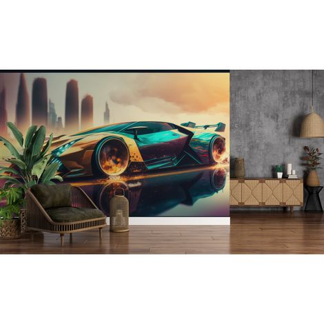 Papier peint voitures - supercar futuriste dorée - 150 x 250 cm (1/2)