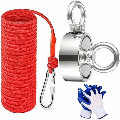 Double Faces Aimant Néodyme avec Corde (20M/66ft) - Combiné 340Kg Extrêmement Traction Puissant Rond Pêche Aimants Idéale pour Pêche à L'aimant et Chasse Au Trésor - Diamètre 67mm THISNDE (1/5)