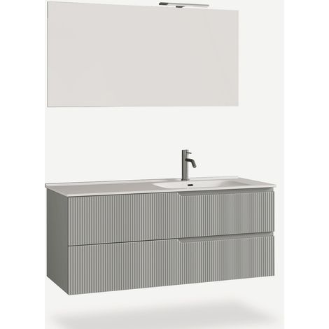 Mobile bagno sospeso con specchio e lavabo Venere DX - Grigio