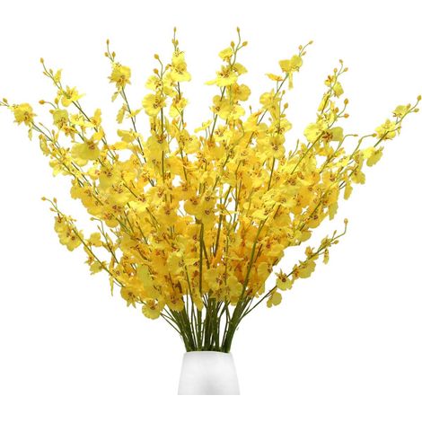 Lot de 12 orchidées artificielles en soie à longues tiges, idéales pour la décoration intérieure et extérieure, que ce soit pour un mariage, un bureau ou toute autre fête. (1/5)
