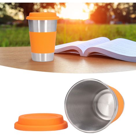 Tasse Isotherme en Acier Inoxydable 304 avec Manchon Silicone Orange pour Enfants, Bureau, Maison