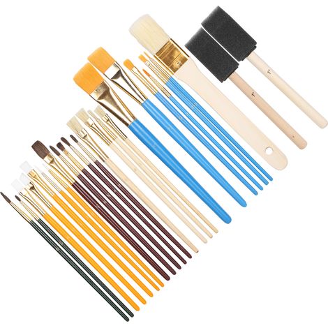 Ensemble de 25 pinceaux pour peinture à l'huile, aquarelle et acrylique, manche en bois. (1/5)
