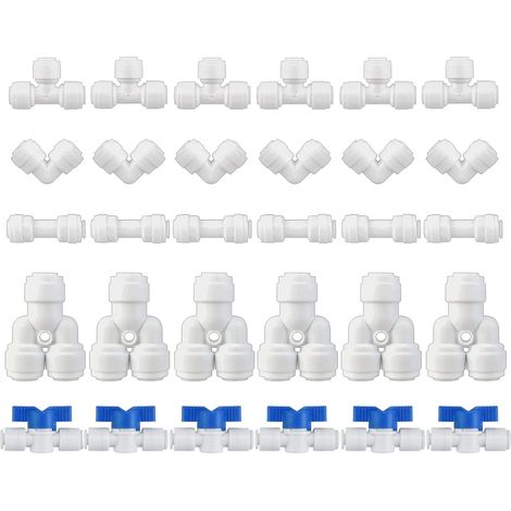 30 Raccords Tuyau Osmose Inverse 1/4 Pouces,Y Type,T Type,I Type,L Type,Vanne Arrêt,Réfrigérateur (1/5)
