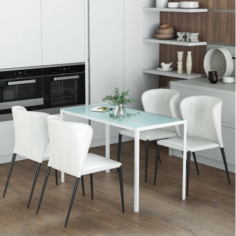 Mesa de comedor 120x60x75 cm blanca en metal y vidrio templado con diseño moderno (1/5)