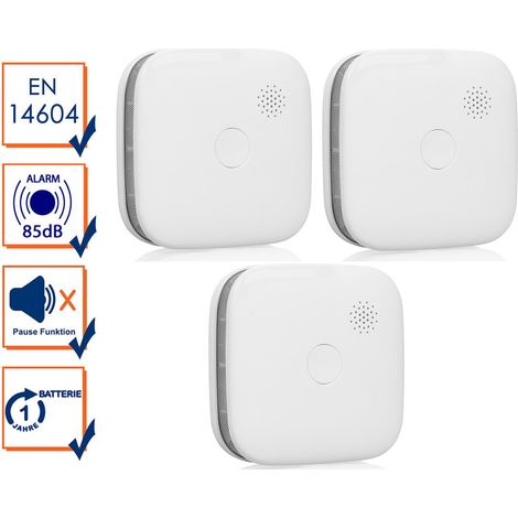 3er Set Rauchmelder mit 1 Jahres Batterie, WiFi mit App, Weiß, Ø 8cm (1/5)