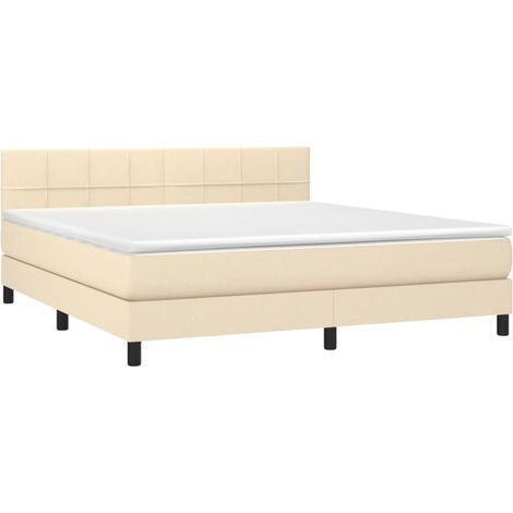 Box Spring Bed with Mattress&LED Cream 160x200cm Fabric vidaXL (1/4)