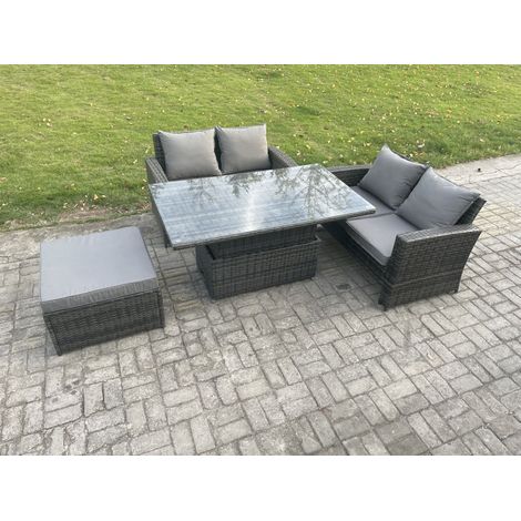 Fimous 4 Stücke Gartenmöbel Set Sitzgruppe im Garten und Balkon Einstellbare Höhe Esstisch Sofa Set mit Großer Fußhocker (1/5)