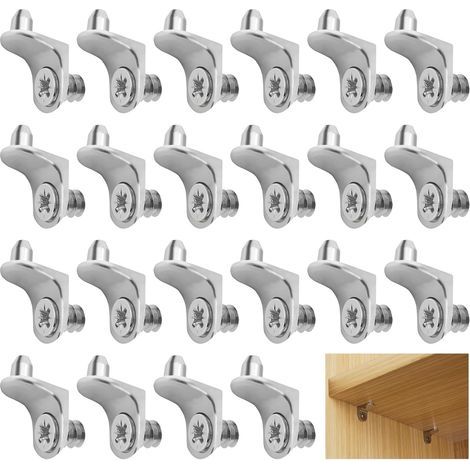 22 staffe per mensole, supporti per mensole D5, supporti per mensole per fori da 5 mm, perni per mensole in metallo a forma di L, per mobili, armadi, credenze, mensole per guardaroba, con viti (1/5)