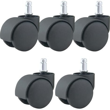 5 roulettes pour fauteuil de bureau, diamètre 50 mm, tige 11 mm, noir, sol souple, multidirectionnelles, roulement à billes