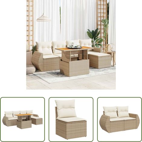 vidaXL Juego de sofás jardín con cojines 6 pzas ratán sintético beige (1/5)