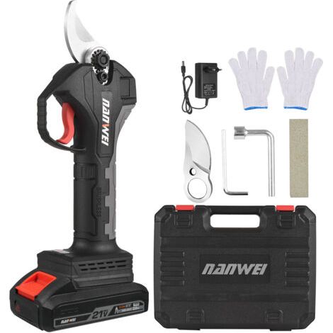 Pair - Sécateur électrique sans fil 21 V, batterie au lithium rechargeable de 10 Ah, taille-branches d'arbre, tondeuse de jardin, diamètre de coupe de 30 mm avec lame de rechange, 2000 mAh (1/5)