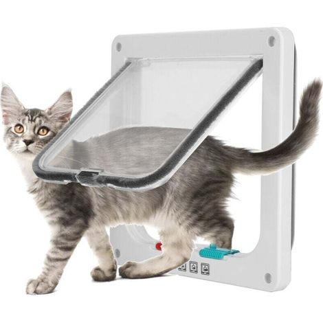 Enowelir Chatière pour Chat avec magnétique à 4 Voies, Porte pour Animaux de Compagnie pour Chats et Petits Chiens, Porte pour Chat avec Tunnel,blanc,S (1/5)