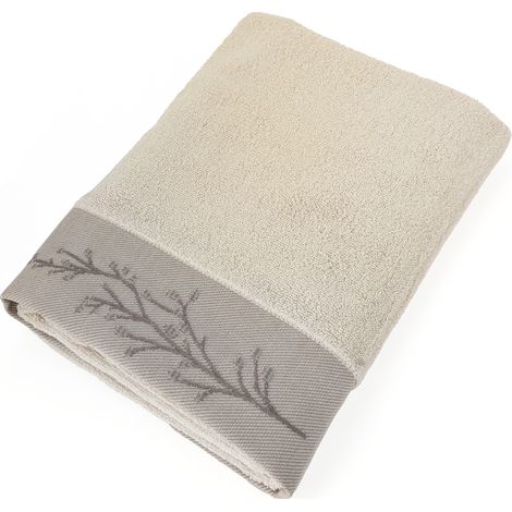 Drap de douche absorbant coton 70x140cm FEUILLE beige (1/5)