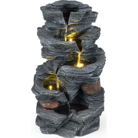 Fontaine Intérieure 5 Niveaux avec Éclairage LED, Mini Fontaine Décorative à Eau à Aspect Pierre Réaliste&Débit Eau Continu, 27 x 20,5 x 45,5 cm (1/5)