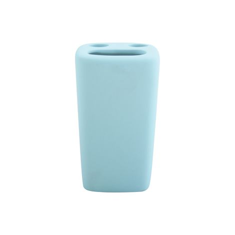 VASO DE CERÁMICA HAITÍ PARA CEPILLO DE DIENTES, COLOR AZUL CLARO - MSV.