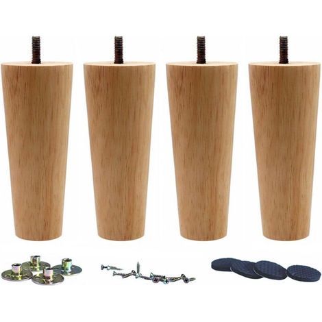 Pieds de canapé, fauteuil, coussin d'assise, canapé deux places, table, meuble de rangement, pieds en bois massif ronds (6 pouces droits, ensemble de 4 pièces) (1/5)